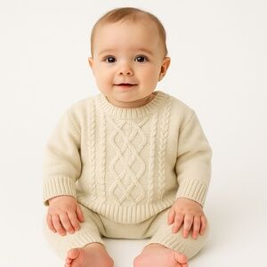 GAP Baby Soft Cable Knit Crew Neck Cream Aran Fisherman Sweater 18-24 months